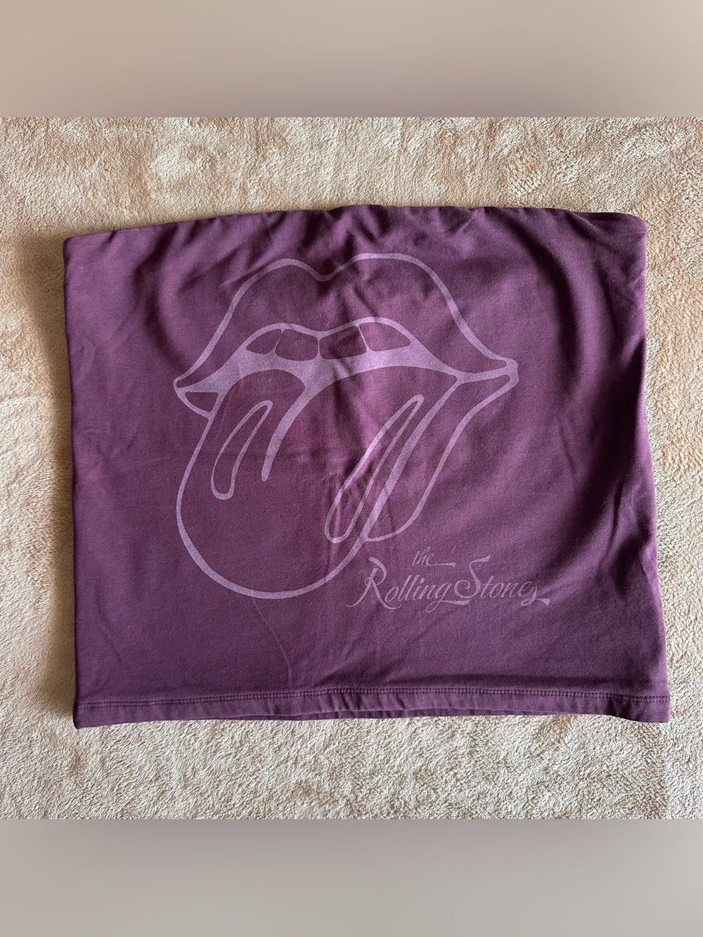 American Eagle Women's Rolling Stones Graphic Tube Top Moonlight Burgundy Large